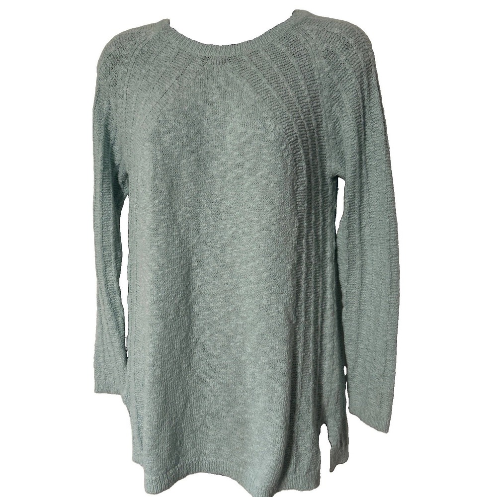 J‎ Jill Canal Blue Seafoam Green Textured Knit Tunic Long Sleeve Sweater XS